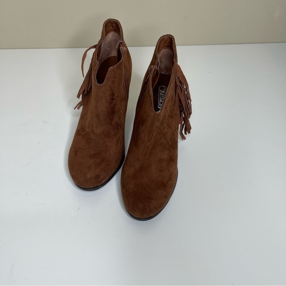 Carlos Santana Tempe Brown Suede Fringe Booties - Picture 2 of 9